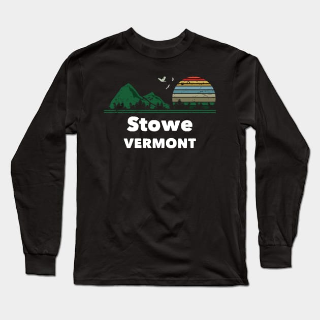Mountain Sunset Flying Birds Outdoor Stowe Vermont Long Sleeve T-Shirt by greenrepublicmerch